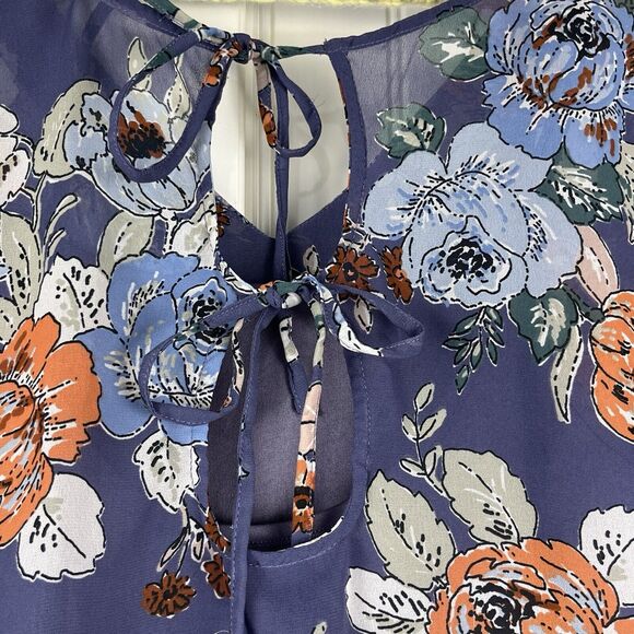 O'Neill Dark Floral Romper Shortall Size Med 1 Piece Blouson Romantic Boho Blue - Picture 13 of 16